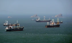 Des cargos nord-coréens près du port de Nampo, le 23 avril 2011