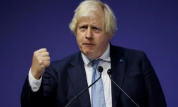 Le Premier ministre britannique Boris Johnson, lors de la cérémonie de clôture du Sommet Mondial sur l'Education, le 29 juillet 2021 à Londres