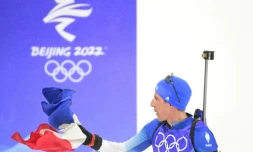 Quentin Fillon-Maillet, vainqueur de la poursuite des Jeux de Pékin, le 13 février 2022 à Zhangjiakou