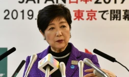 La gouverneure de Tokyo, Yuriko Koike, en conférence de presse à l'issue d'une réunion avec des responsables olympiques et les organisateurs des JO-2020, le 1er novembre 2019