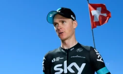 Le maillot jaune du Tour de France Christopher Froome, le 19 juillet 2016 à Hilterfingen en Suisse