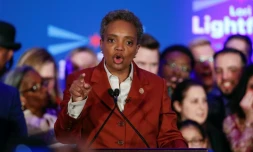 Lori Lightfoot, élue maire de Chicago, le 2 avril 2019 à son  siège de campagne