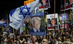 Rassemblement pour la libération des otages du Hamas à Tel-Aviv, en Israël, le 11 octobre 2025