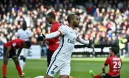 Lucas Moura, auteur d'un doublé pour le PSG contre Guingamp au stade du Roudourou, le 9 avril 2016