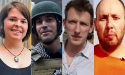 Combinaison de photos d'archives montrant de gauche à droite Kayla Mueller, James Foley, Peter Kassig, et Steven Sotloff