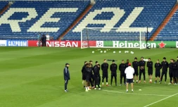 Les joueurs du PSG Ă l'entraĂźnement au stade Santiago Bernabeu, le 2 novembre 2015