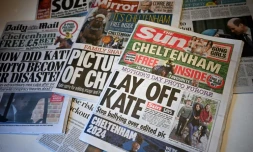 Les "Une" de journaux britanniques sur la photo retouchée de la princesse Kate et de ses enfants, le 12 mars 2023 à Londres