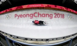 Lors de la séance d'entraßnement sur la piste de luge des jeux Olympiques de Pyeongchang, le 8 février 2018