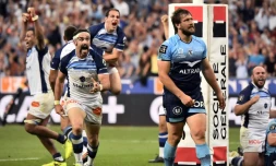 Les joueurs de Castres jubilent après un essai face à Montpellier en finale de Top 14 le 2 juin 2018