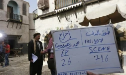 Tournage de la série télévisée syrienne "Tawq al-Banat" dans le village de Yaafur, près de Damas, le 14 mai 2017