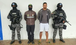 Photo de la police équatorienne montrant l'arrestation de Carlos L. alias "El Gringo", chef de la dissidence des FARC colombiennes du Front Oliver Sinisterra, à Imbabura, en Equateur, le 22 janvier 2024