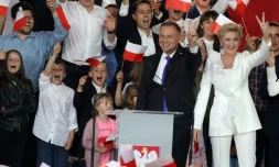 Le président sortant Andrzej Duda et sa femme Agata, le 12 juillet 2020 à Pultusk, en Pologne
