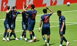 Les joujeurs du PSG vainqueurs de l'Atletico Madrid en ouverture de la Coupe du monde des clubs au Rose Bowl de Pasadena, le 15 juin 2025 