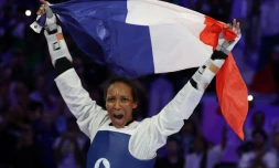 La Française Althéa Laurin, sacrée championne olympique en taekwondo, ayx JO de Paris, le 10 août 2024