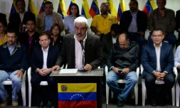 Angel Oropeza, le coordinateur du principal parti de l'opposition vénézuélienne, la MUD, lors d'une conférence de presse, le 21 février 2018 à Caracas