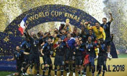 Les joueurs de l'équipe de France le 15 juillet 2018 après la victoire au Mondial