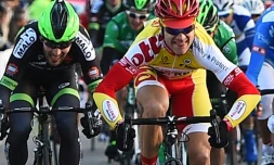 Le coureur cycliste belge Antoine Demoitié (Wallonie Bruxelles) (d) lors du Grand Prix La Marseillaise, le 1er février 2015 à Marseille