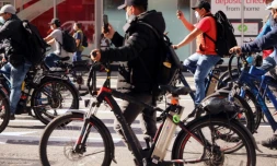 Manifestation de livreurs Ă New York, le 15 octobre 2020