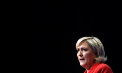 Marine Le Pen lors d'un meeting de campagne à Paris le 17 avril 2017