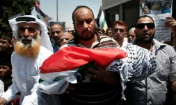 Funérailles d'Ali Saad Dawabsha, le bébé palestien mort brûlé vif avec ses parents, le 31 juillet 2015 à Douma en Cisjordanie occupée