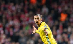 L'attaquant suédois Zlatan Ibrahimovic, auteur d'un doublé face au Danemark en barrage retour de l'Euro-2016, le 17 novembre 2015 à Copenhague