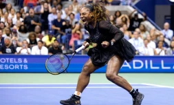 Serena Williams pendant son match du 1er tour de l'US Open contre Danka Kovinic le 29 août 2022 à New York