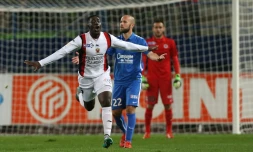 L'attaquant niçois Alexandre Mendy auteur d'un doublé contre Caen en 16e de finale de la Coupe de La Ligue, le 28 octobre 2015 à Caen