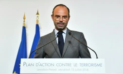 Le Premier ministre Edouard Philippe dévoile le contenu du nouveau plan d'action contre le terrorisme au siège de la DGSI le 13 juillet 2018 à Levallois-Perret