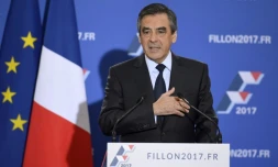 François Fillon lors de l'allocution prononcée à son QG de campagne au soir de la primaire de la droite et du centre le 27 novembre 2016 à Paris