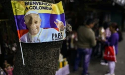 Dans les rues de Bogota,  le 5 septembre 2017, les Colombiens attendent l'arrivée du Pape François