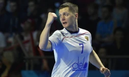 Le Russe Dmitry Kovalev auteur de 7 buts face à la Pologne lors du Mondial de hand, le 16 janvier 2017 à Nantes