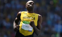 Le Jamaïcain Usain Bolt à l'issue de sa série du 100 m aux JO de Rio, le 13 août 2016