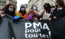 Des manifestantes brandissent une pancarte pro-PMA le 30 janvier 2021 Ă Angers