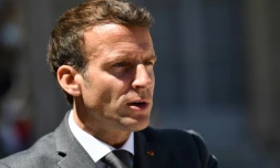 Emmanuel Macron lors d'un point presse le 1er juin Ă l'ElysĂ©e, oĂč il recevait le Premier ministre armĂ©nien