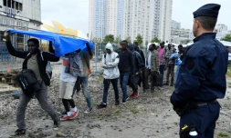 Évacuation d'un campement de migrants Porte de la Chapelle à Paris, le 18 août 2017