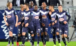 La joie des joueurs de Bordeaux après leur 2e but contre Lorient (csc) en Coupe de la Ligue, le 12 janvier 2016 au Matmut Atlantique