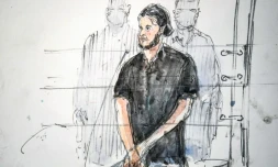 Croquis d'audience montrant Salah Abdeslam le 8 septembre 2021 devant la cour d'assises spéciale, à l'ouverture du procès des attentats du 13 novembre 2015