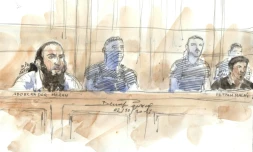 Un crocquis d'audience d'Abdelkader Merah (G) et Fettah Malki , le 2 octobre 2017 à Paris