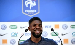 Le défenseur français Samuel Umtiti en conférence de presse à Moscou, le 12 juillet 2018