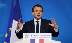 Le président Emmanuel Macron lors d'une conférence de presse, le 22 mars 2019 à Bruxelles