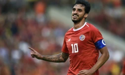 L'attaquant costaricien Bryan Ruiz buteur lors de l'amical face aux Belges, à Bruxelles, le 11 juin 2018