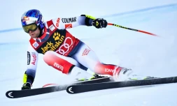 Alexis Pinturault lors du super-G du combiné de Bormio comptant pour la Coupe du monde de ski alpin, le 29 décembre à Bormio (Italie)