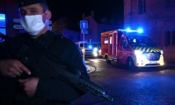 Un camion de pompiers transportant Jonathann Daval vers l'hĂŽpital, Ă Vesoul le 18 novembre 2020