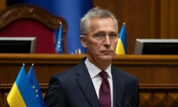 Le secrétaire général de l'Otan Jens Stoltenberg, au Parlement ukrainien le 29 avril 2024 à Kiev