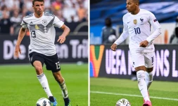 Combo réalisé le 13 juin 2021 avec une photo de Thomas Müller à Leverkusen le 8 juin 2018 et une autre de Kylian Mbappé à Solna le 5 septembre 2020 