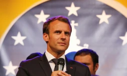 Emmanuel Macron lors du Prix Charlemagne de la jeunesse européenne, à Aix-la-Chapelle le 9 mai 2018, à la veille de recevoir le Prix Charlemagne