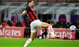 L'attaquant suédois de l'AC Milan, Zlatan Ibrahimovic, auteur d'un doublé lors du match de Serie A face à l'AS Rome, à Milan, le 26 octobre 2020