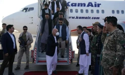 Le président afghan Ashraf Ghani arrive à Mazar-i-Sharif le 11 août 2021 