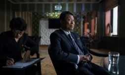 Le prĂ©sident du prĂ©sidium de l'AssemblĂ©e populaire suprĂȘme de CorĂ©e du Nord, Kim Yong Nam, s'adrese Ă l'AFP Ă Rason (zone Ă©conomique spĂ©ciale), le 21 novembre 2017