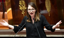 La présidente du groupe parlementaire Renaissance à l'Assemblée nationale, Aurore Bergé, le 20 mars 2023 à l'Assemblée nationale, à Paris
